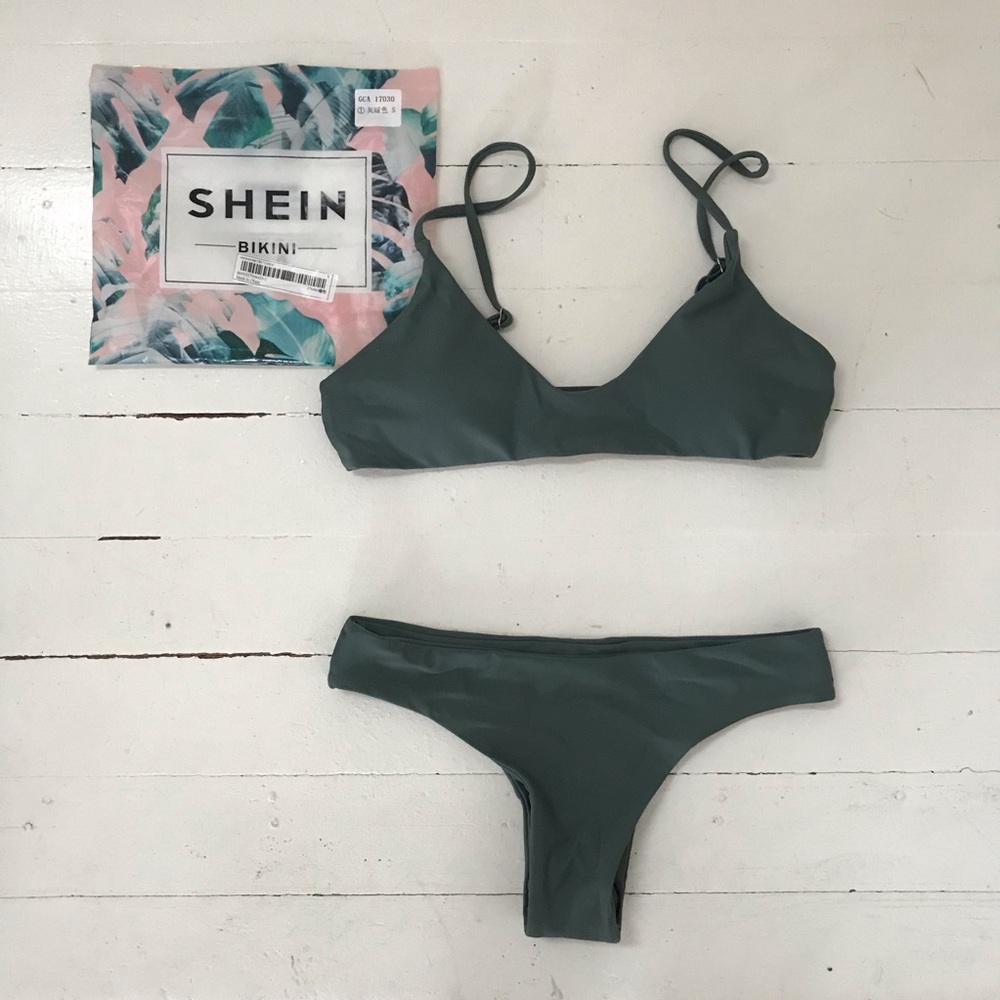 SHEIN Dark Sage Plunging/Hipster Bikini